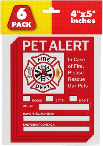 Pet Alert Safety Fire Rescue Sticker, 4"x5" 6pack - Save Our Pets Emergency Pet Inside Decal - in Case of Emergency Danger Pet in House Home Window Door Sign in Kuwait