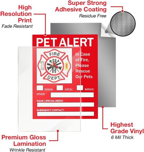 Pet Alert Safety Fire Rescue Sticker, 4"x5" 6pack - Save Our Pets Emergency Pet Inside Decal - in Case of Emergency Danger Pet in House Home Window Door Sign in Kuwait