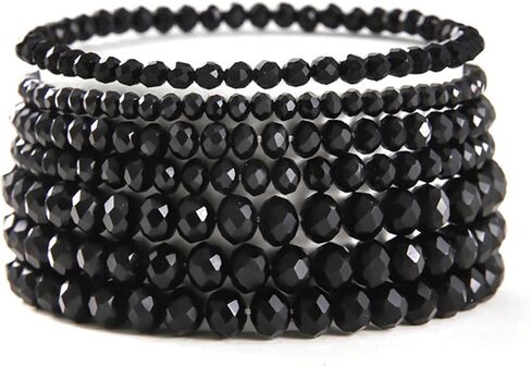 Vintage Stackable Beaded Stretch Bracelet Set 7 Pieces Bohemian Sparkly Elastic Beaded Hand Chain Boho Multicolor Acrylic Faux Crystal Accessories in Saudi Arabia