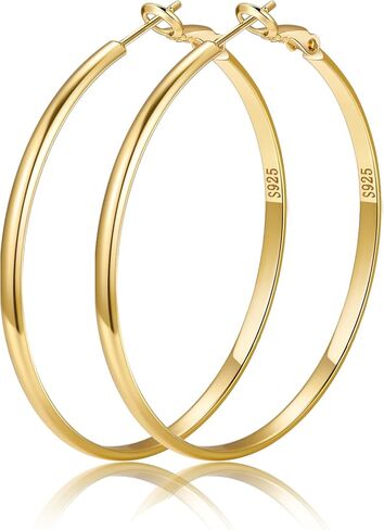 Gold Hoop Earrings for Women, Hypoallergenic 14K Gold Plated Hoops, Lightweight Sterling Silver Earrings for Women Jewelry Gifts 30/40/50/60MM in Saudi Arabia