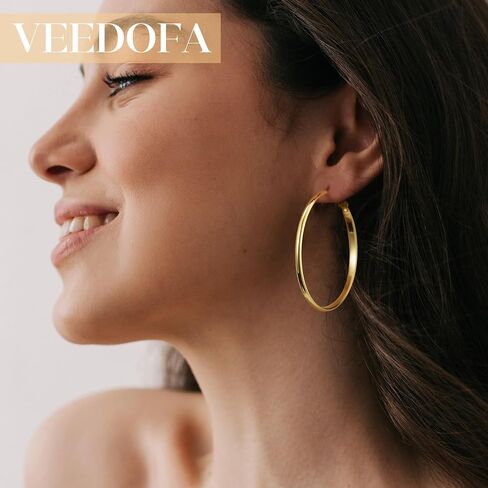 Gold Hoop Earrings for Women, Hypoallergenic 14K Gold Plated Hoops, Lightweight Sterling Silver Earrings for Women Jewelry Gifts 30/40/50/60MM in Saudi Arabia