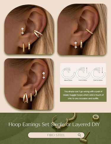 Small Gold Hoop Earrings for Women Hypoallergenic - 14K Gold Silver Plated Earring Stacks Non Tarnish Huggie Hoop Earring Flat Back Stud Earring Sets for Multiple Piercing Cartilage Earring Jewelry 4Pairs in Saudi Arabia