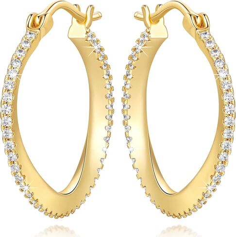 14K Gold Hoop Earrings for Women Gold Earrings for Women Hoops twist with Cubic Zirconia Earrings CZ Hoop Earring Hypoallergenic 25mm in Saudi Arabia