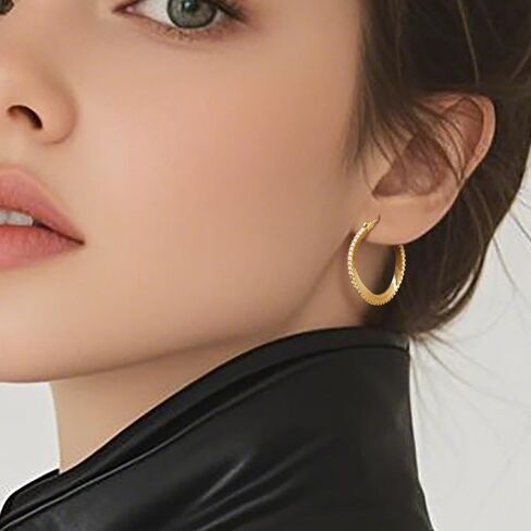 14K Gold Hoop Earrings for Women Gold Earrings for Women Hoops twist with Cubic Zirconia Earrings CZ Hoop Earring Hypoallergenic 25mm in Saudi Arabia