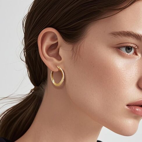 14K Gold Hoop Earrings for Women Gold Earrings for Women Hoops twist with Cubic Zirconia Earrings CZ Hoop Earring Hypoallergenic 25mm in Saudi Arabia
