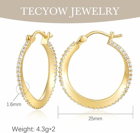 14K Gold Hoop Earrings for Women Gold Earrings for Women Hoops twist with Cubic Zirconia Earrings CZ Hoop Earring Hypoallergenic 25mm in Saudi Arabia