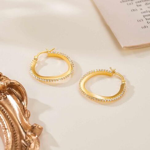 14K Gold Hoop Earrings for Women Gold Earrings for Women Hoops twist with Cubic Zirconia Earrings CZ Hoop Earring Hypoallergenic 25mm in Saudi Arabia