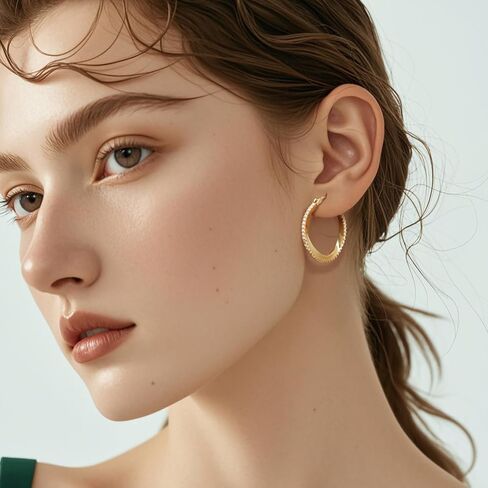 14K Gold Hoop Earrings for Women Gold Earrings for Women Hoops twist with Cubic Zirconia Earrings CZ Hoop Earring Hypoallergenic 25mm in Saudi Arabia