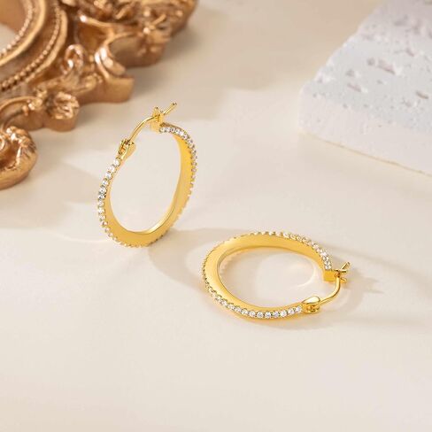 14K Gold Hoop Earrings for Women Gold Earrings for Women Hoops twist with Cubic Zirconia Earrings CZ Hoop Earring Hypoallergenic 25mm in Saudi Arabia