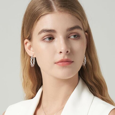 925 sterling Silver Hoop أقراط للنساء hypoallergenic Zirconia Zirconia twisted eearrings خفيفة الوزن الأقطاب من المجوهرات in Kuwait