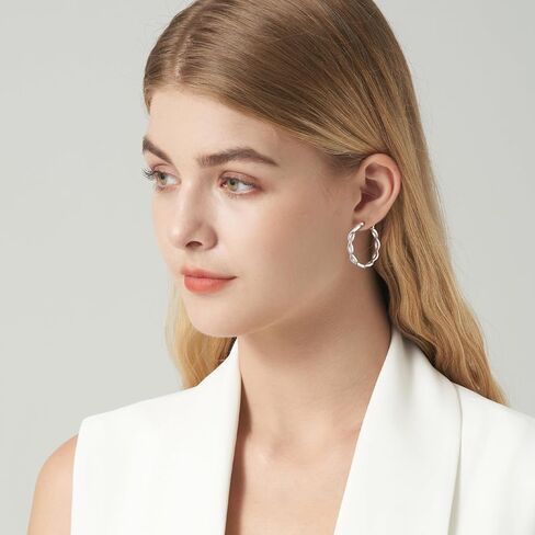 925 sterling Silver Hoop أقراط للنساء hypoallergenic Zirconia Zirconia twisted eearrings خفيفة الوزن الأقطاب من المجوهرات in Kuwait