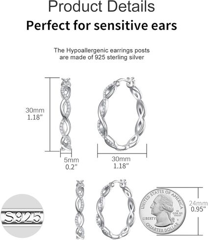 925 sterling Silver Hoop أقراط للنساء hypoallergenic Zirconia Zirconia twisted eearrings خفيفة الوزن الأقطاب من المجوهرات in Kuwait