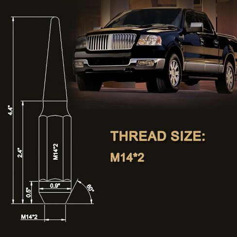 M14 x 2mm Wheel Locks, Fit for F-150 Heritage, F-350, Excursion, Mark LT, Wheel Locks Set, 4 Locking Lug Nuts 2 Pcs Key with 32Pcs Spike Lug Nuts+1 Key, Chrome in Kuwait