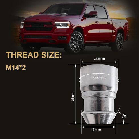 M14 x 2mm Wheel Locks, Fit for F-150 Heritage, F-350, Excursion, Mark LT, Wheel Locks Set, 4 Locking Lug Nuts 2 Pcs Key with 32Pcs Spike Lug Nuts+1 Key, Chrome in Kuwait