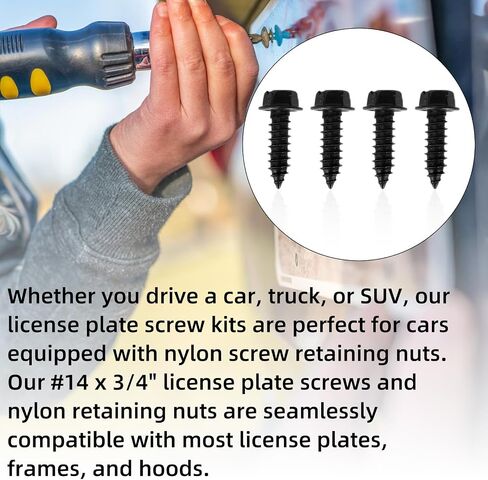 License Plate Screw Kit, Include 4pcs Nylon Screw Retainers & 4pcs Black License Plate Screws for Securing Licenses Plates, Covers, Frames in Saudi Arabia