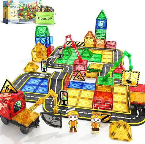 100PCS Magnetic Tiles STEM Building Toys Set with 2 Cars, Sensory Stacking Magnetic Blocks for Toddlers & Kids, Ideal for Preschool Montessori Toys Christmas Birthday Gifts for Boys & Girls Ages 3+ in Saudi Arabia