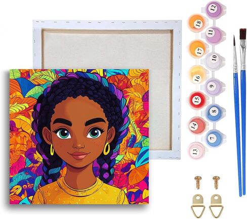 Ginfonr Framed Paint by Numbers Kit for Adults, African Woman Acrylic Painting on Canvas, Schoolboy Oil Painting for Beginner with Brushes, Adults Paint-by-Number for Home Wall Decor (8x8inch) in Saudi Arabia