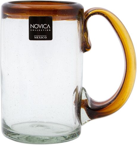 NOVICA Artisan Crafted Hand Blown Clear Blue Rim Recycled Glass Juice Glasses, 4.3In H X 2.6In Diam. 8 Oz. 'Cobalt' (Set Of 6) in Saudi Arabia