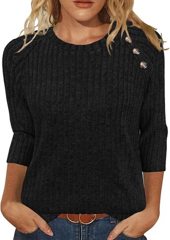 سترات النساء السقوط السقوط 3/4 طول الأكمام قمم الطاقم القمصان زر القمصان غير الرسمية ملابس شتوية لطيفة in Kuwait