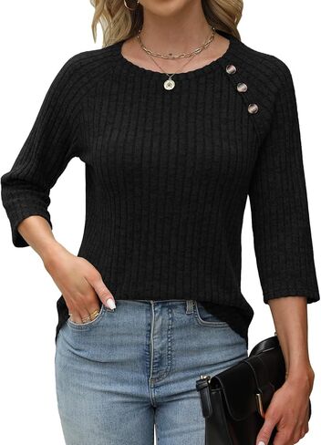 سترات النساء السقوط السقوط 3/4 طول الأكمام قمم الطاقم القمصان زر القمصان غير الرسمية ملابس شتوية لطيفة in Kuwait