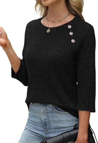 سترات النساء السقوط السقوط 3/4 طول الأكمام قمم الطاقم القمصان زر القمصان غير الرسمية ملابس شتوية لطيفة in Kuwait