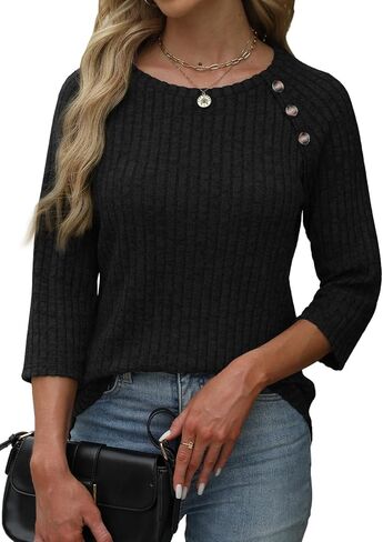 سترات النساء السقوط السقوط 3/4 طول الأكمام قمم الطاقم القمصان زر القمصان غير الرسمية ملابس شتوية لطيفة in Kuwait