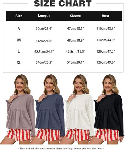 MISSACTIVER Women's Cute Ruffle Hem Babydoll Sweatshirt Crew Neck Long Sleeve Drop Shoulder Trendy Flowy Peplum Pullover Tops in Saudi Arabia