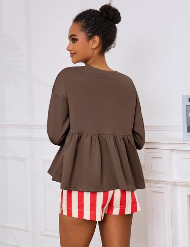 MISSACTIVER Women's Cute Ruffle Hem Babydoll Sweatshirt Crew Neck Long Sleeve Drop Shoulder Trendy Flowy Peplum Pullover Tops in Saudi Arabia