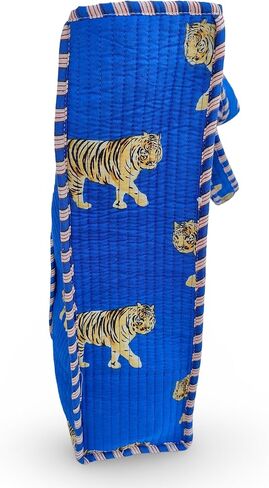 Cotton Tiger Block Print Tote Bag, Indian Handmade Shopping Shoulder Bag, Unisex Market Daily Use in Saudi Arabia