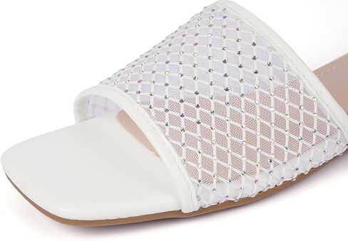 Women's Mesh Slide Sandals, Open Toe Slip-On Flat Summer Shoes, Breathable Square Toe Slippers in Saudi Arabia