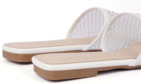 Women's Mesh Slide Sandals, Open Toe Slip-On Flat Summer Shoes, Breathable Square Toe Slippers in Saudi Arabia