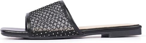 Women's Mesh Slide Sandals, Open Toe Slip-On Flat Summer Shoes, Breathable Square Toe Slippers in Saudi Arabia