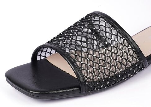 Women's Mesh Slide Sandals, Open Toe Slip-On Flat Summer Shoes, Breathable Square Toe Slippers in Saudi Arabia
