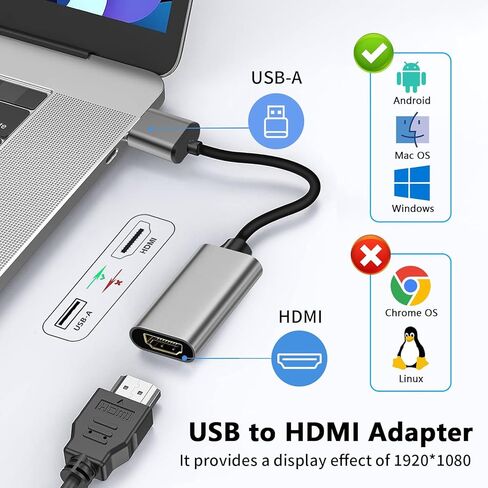 محول USB إلى HDMI ، USB إلى HDMI Monitor Connector USB 3.0 ذكر إلى أنثى محول كبل الإخراج متعدد الأطراف 1080 بكسل للتلفزيون المكتبي للكمبيوتر المحمول ، Windows11/10/8.1/8.7/MacOS Black in Kuwait