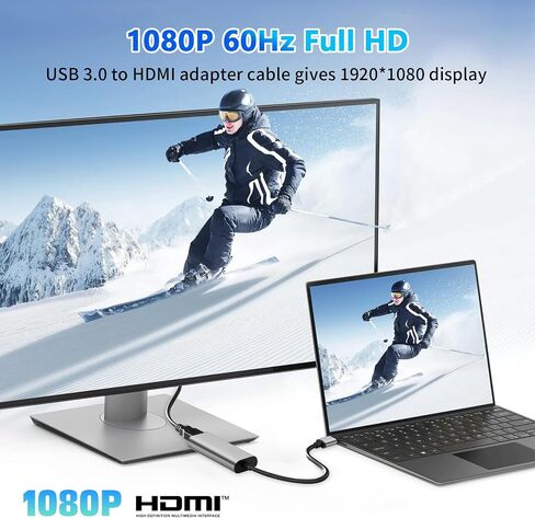 محول USB إلى HDMI ، USB إلى HDMI Monitor Connector USB 3.0 ذكر إلى أنثى محول كبل الإخراج متعدد الأطراف 1080 بكسل للتلفزيون المكتبي للكمبيوتر المحمول ، Windows11/10/8.1/8.7/MacOS Black in Kuwait
