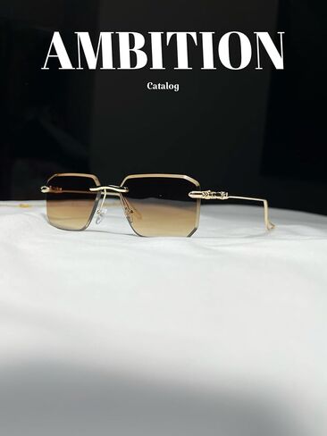 Rimless Rectangle Sunglasses for Men Women Cool Frameless Sun Glasses Vintage Square Eyewear in Saudi Arabia