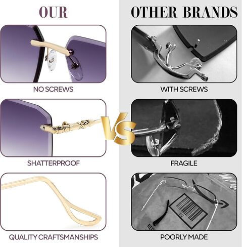 Rimless Rectangle Sunglasses for Men Women Cool Frameless Sun Glasses Vintage Square Eyewear in Saudi Arabia