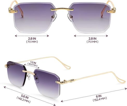 Rimless Rectangle Sunglasses for Men Women Cool Frameless Sun Glasses Vintage Square Eyewear in Saudi Arabia