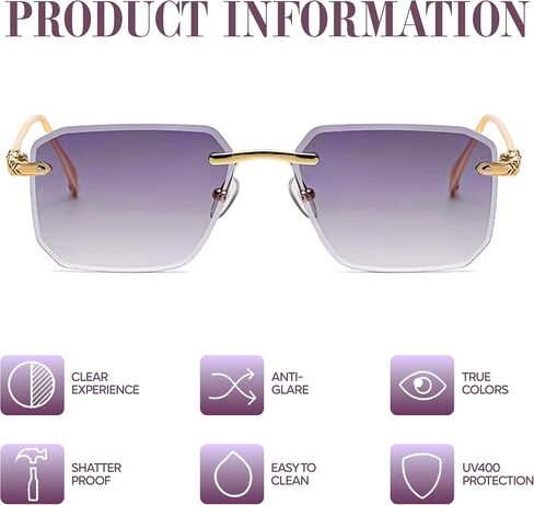 Rimless Rectangle Sunglasses for Men Women Cool Frameless Sun Glasses Vintage Square Eyewear in Saudi Arabia
