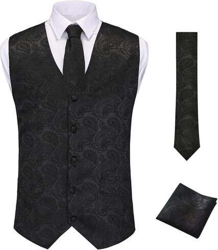 H&ZY Mens Suit Vest Paisley Victorian Costume Jacquard Floral Formal Waistcoat Gothic Steampunk Vests Tie Set in Kuwait