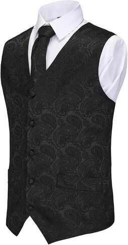 H&ZY Mens Suit Vest Paisley Victorian Costume Jacquard Floral Formal Waistcoat Gothic Steampunk Vests Tie Set in Kuwait