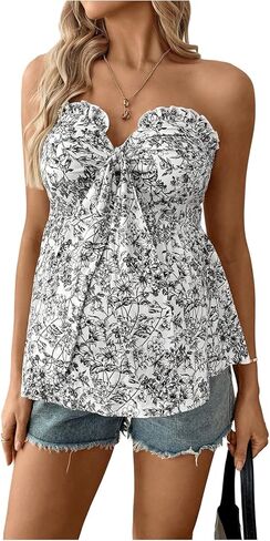 قمم الأمومة النسائية MakeMechic Eyelet Temelet Frill Trim Ruched Cut Out Out Oblessed Top Top Top in Kuwait