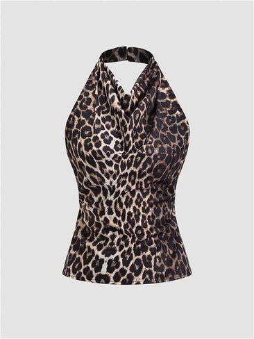 GORGLITTER Women's Backless Draped Halter Tops Tie Open Back Sleeveless Sexy Club Going Out Tops in Saudi Arabia