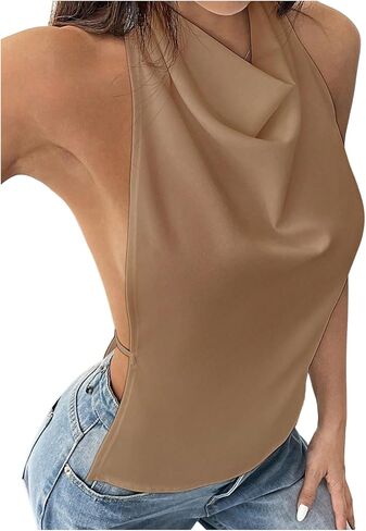 GORGLITTER Women's Backless Draped Halter Tops Tie Open Back Sleeveless Sexy Club Going Out Tops in Saudi Arabia