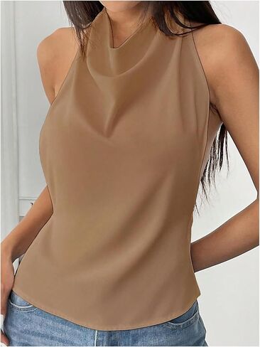 GORGLITTER Women's Backless Draped Halter Tops Tie Open Back Sleeveless Sexy Club Going Out Tops in Saudi Arabia