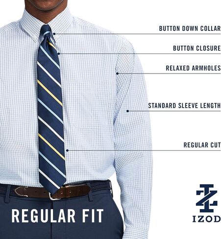 قميص فستان Izod Men's Classic Fit Pinpoint Oxford Long Cleeve في جميع أنحاء زر التمدد أسفل طوق in Kuwait