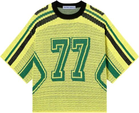 Aelfric Eden T Shirts Oversized Number Graphic Unisex Knit Stripe Tee Color Blocking Streetwear 2025 Trend Tops in Saudi Arabia