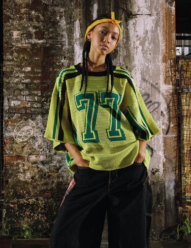 Aelfric Eden T Shirts Oversized Number Graphic Unisex Knit Stripe Tee Color Blocking Streetwear 2025 Trend Tops in Saudi Arabia