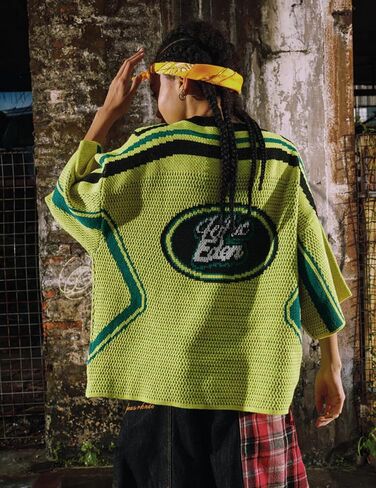 Aelfric Eden T Shirts Oversized Number Graphic Unisex Knit Stripe Tee Color Blocking Streetwear 2025 Trend Tops in Saudi Arabia
