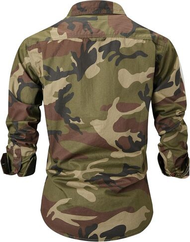 PAODIKUAI Men Camouflage Denim Shirt Camo Washed Military Long Sleeve Shirts Casual Button Down Shirts in Saudi Arabia